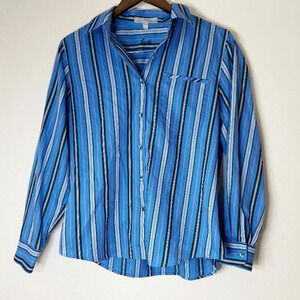 Striped Shaped Fit Top Wrinkle Free Size Large 8 Button Down Up Long Sleeve